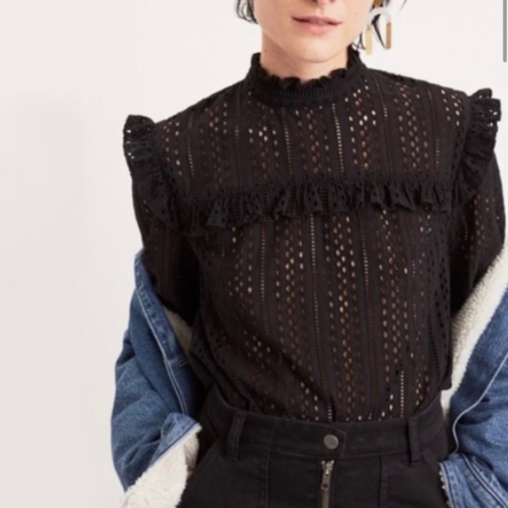 Madewell Eyelet Mockneck Ruffle Top